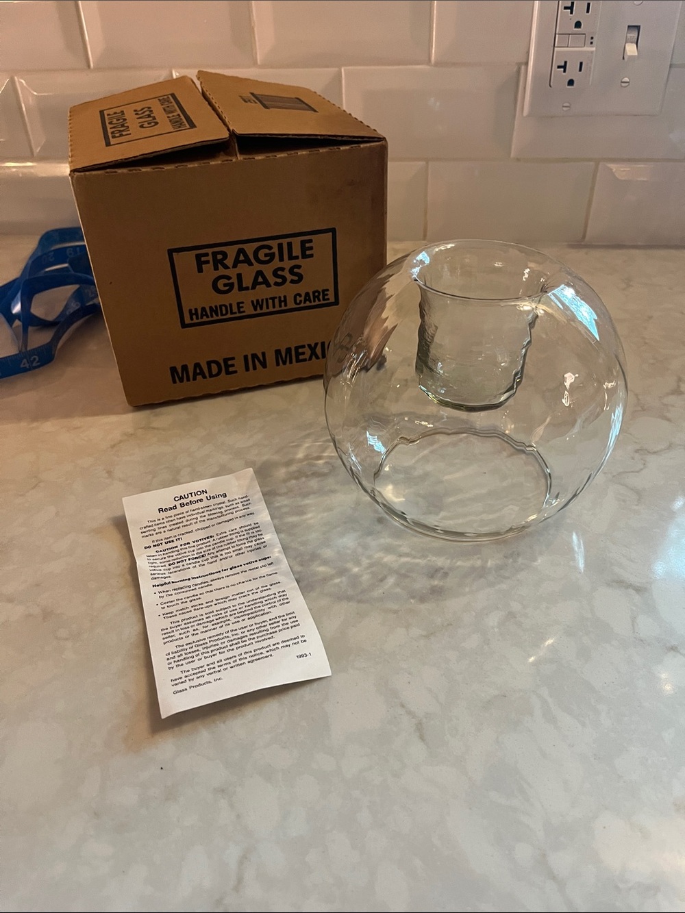 Homco Vintage Clear Cubist Glass dome bubble sphere Lamp Tea Light Holder EUC